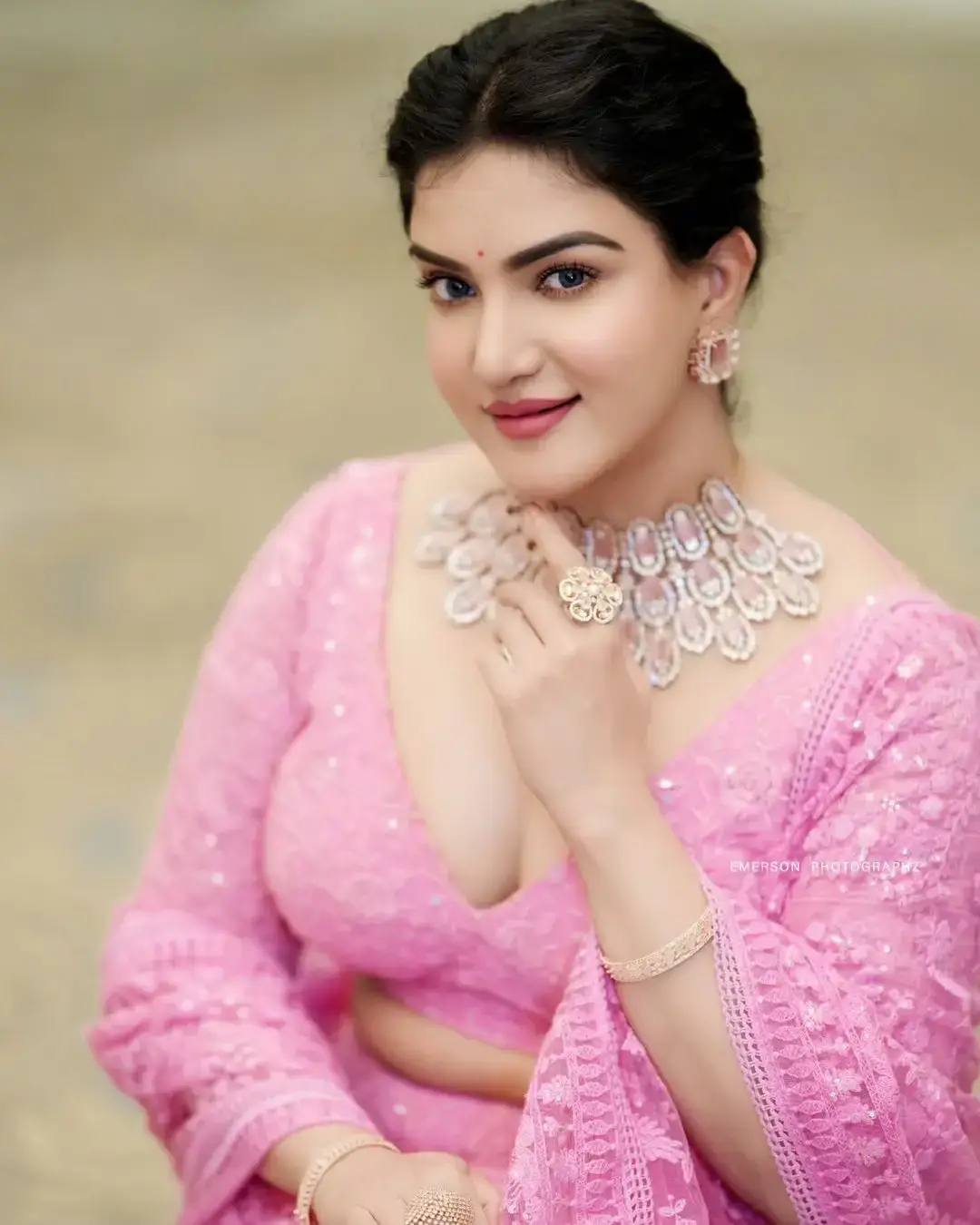 Beautiful Indian Actress Honey Rose in Pink Lehenga Choli